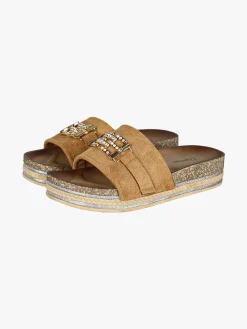 Econfort Ciabatte donna gioiello con strass e platform - cammello