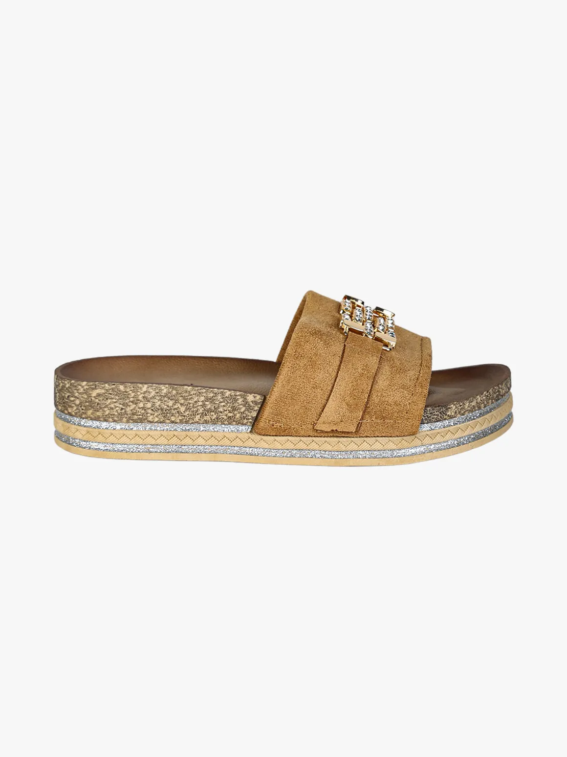 Econfort Ciabatte donna gioiello con strass e platform - cammello