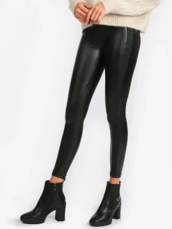 Eletta Leggings donna in ecopelle con scritta laterale