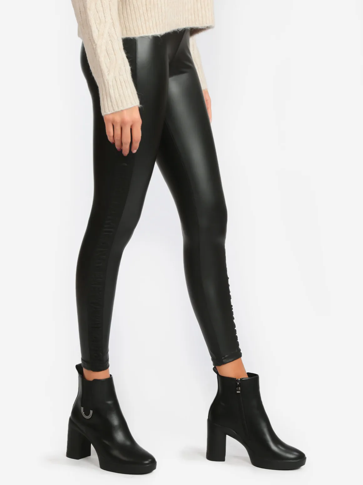 Eletta Leggings donna in ecopelle con scritta laterale