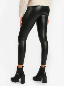 Eletta Leggings donna in ecopelle con scritta laterale