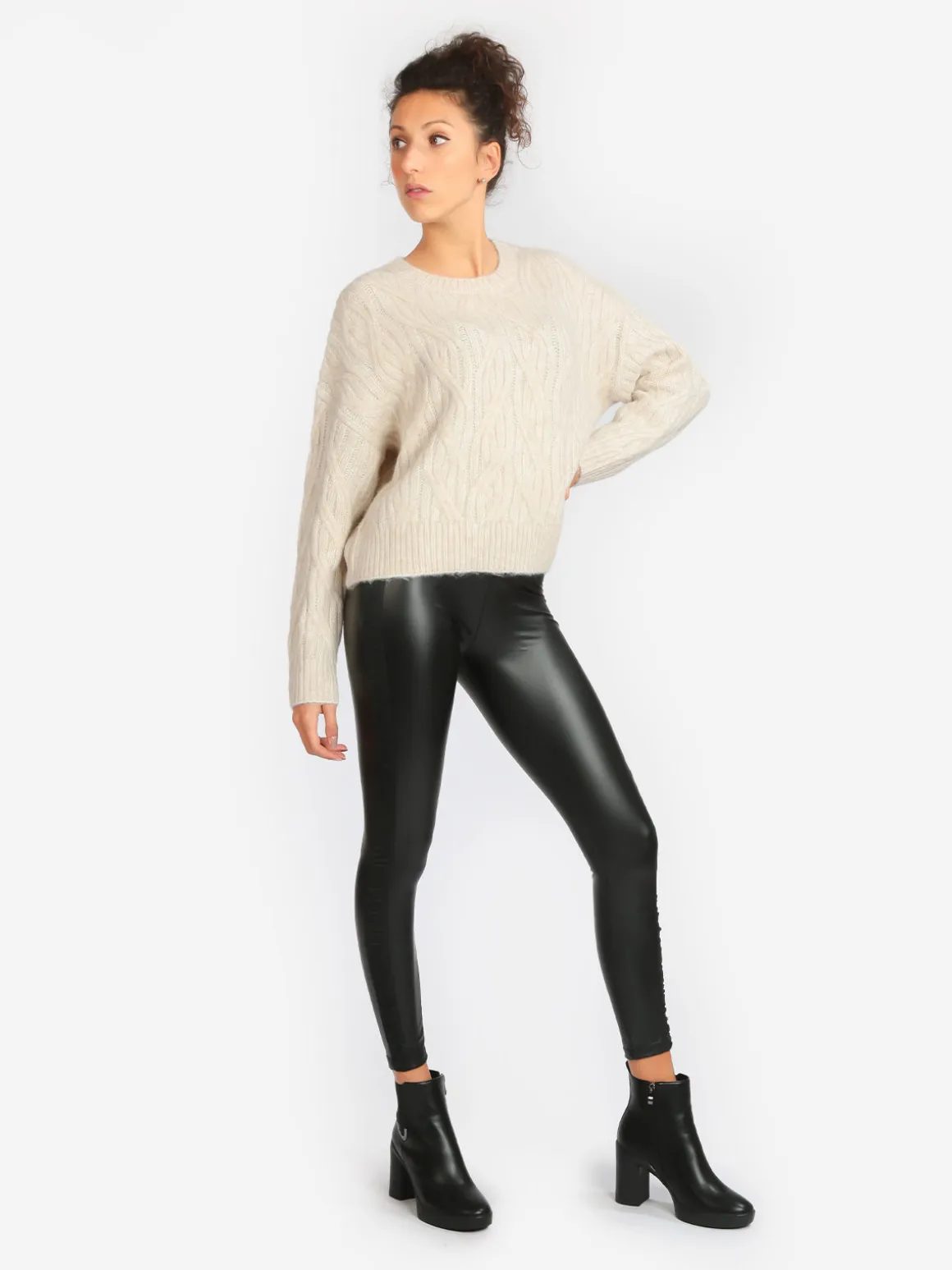 Eletta Leggings donna in ecopelle con scritta laterale