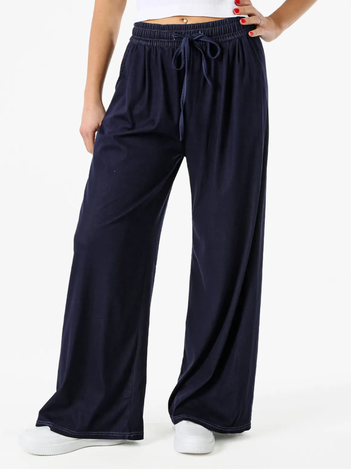 Eletta Pantaloni a palazzo da donna con coulisse - blu scuro