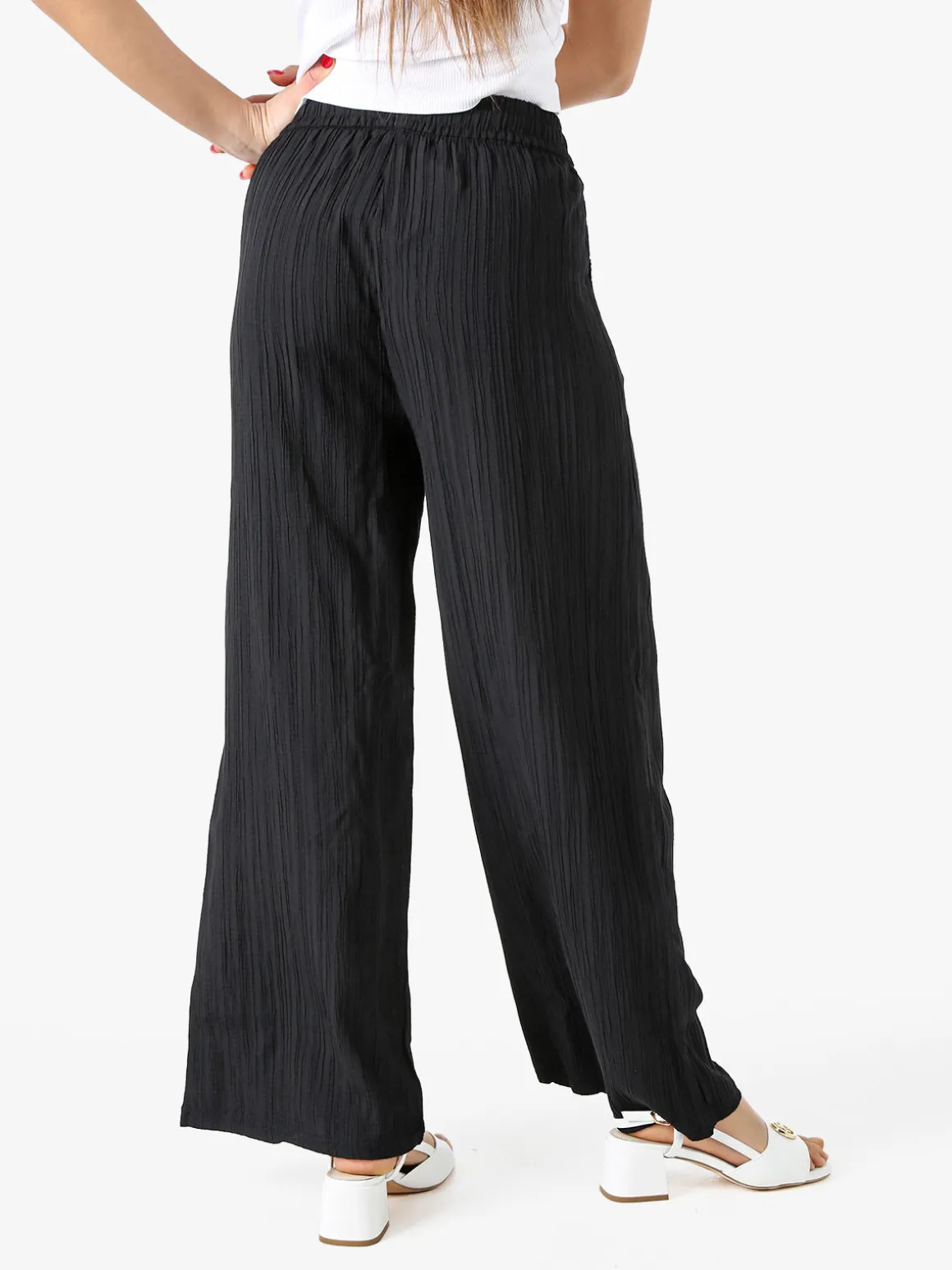 Eletta Pantaloni donna a palazzo con coulisse - nero
