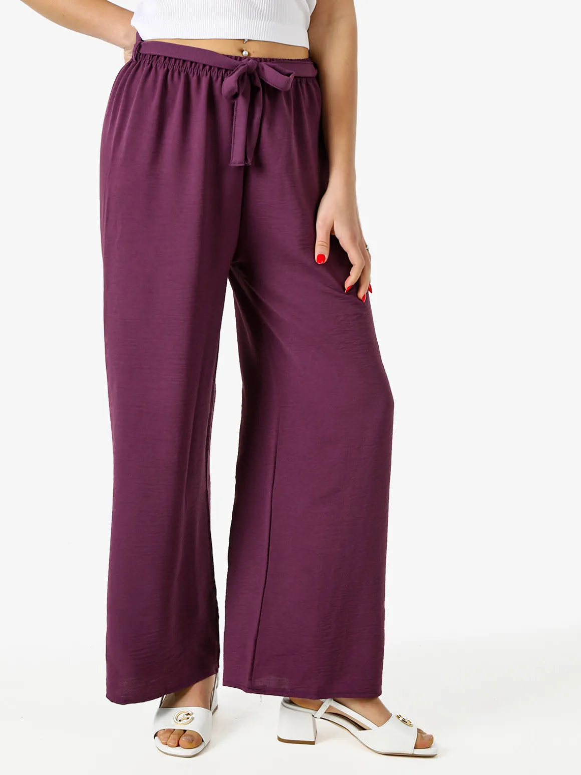 Eletta Pantaloni donna a palazzo in crèpe - viola