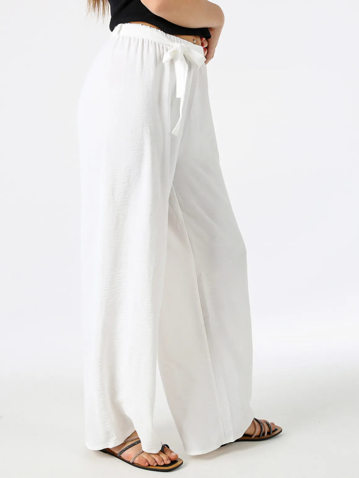 Eletta Pantaloni donna a palazzo in crèpe - bianco