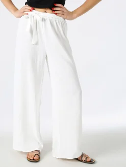 Eletta Pantaloni donna a palazzo in crèpe - bianco