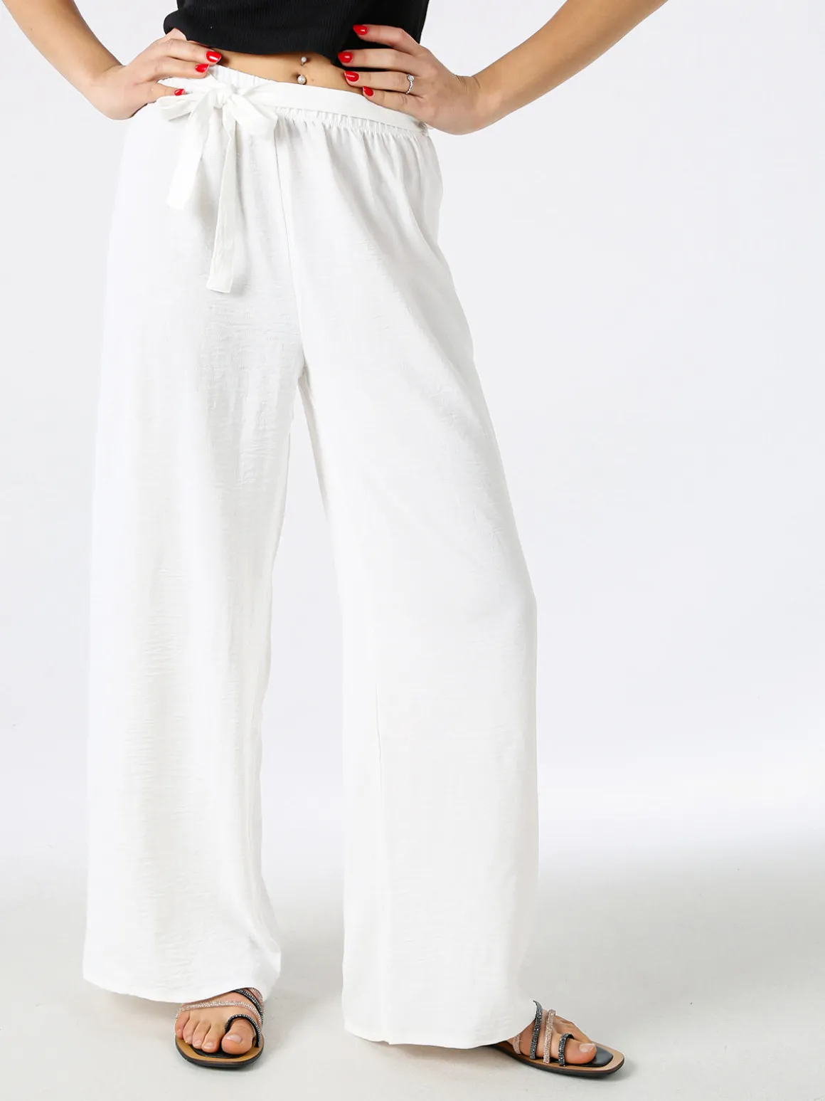 Eletta Pantaloni donna a palazzo in crèpe - bianco