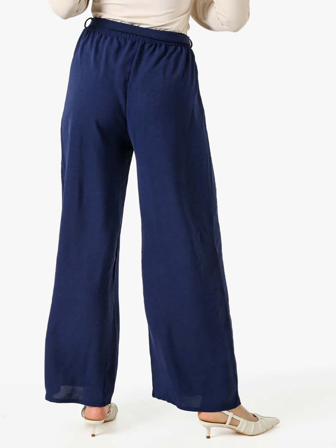 Eletta Pantaloni donna a palazzo in crèpe - blu