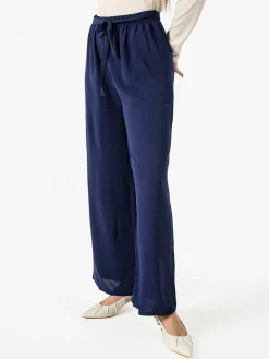 Eletta Pantaloni donna a palazzo in crèpe - blu
