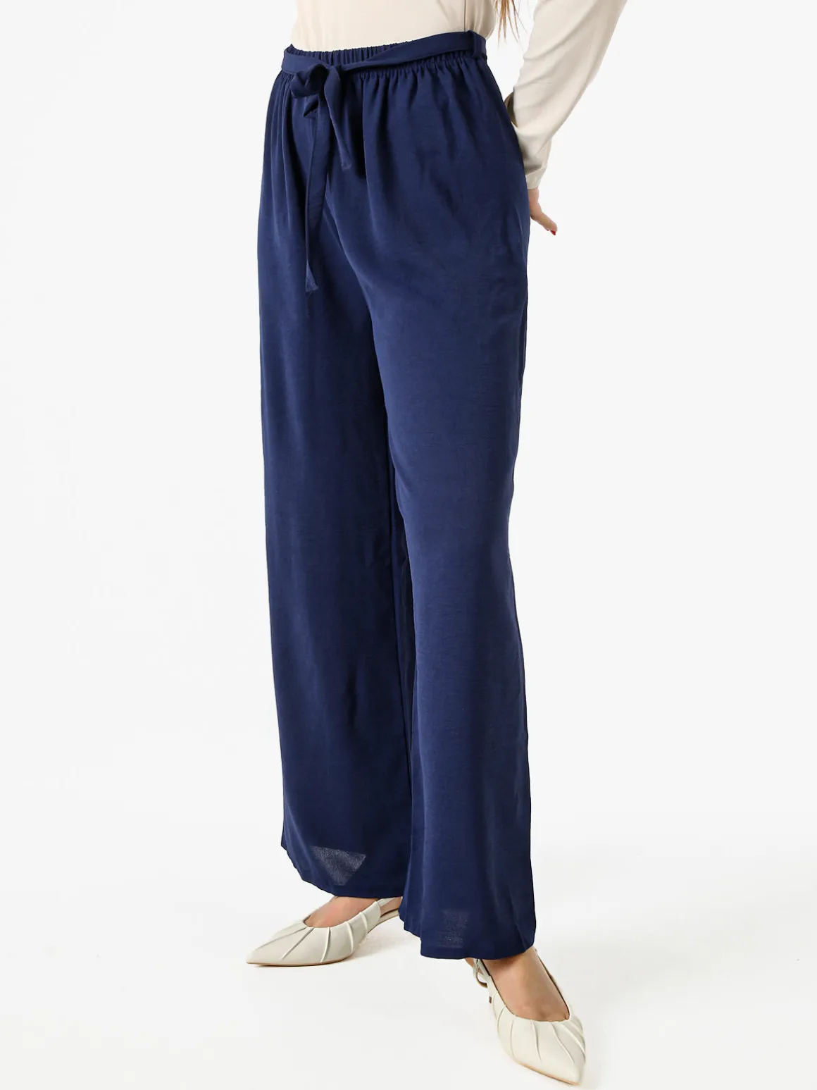 Eletta Pantaloni donna a palazzo in crèpe - blu