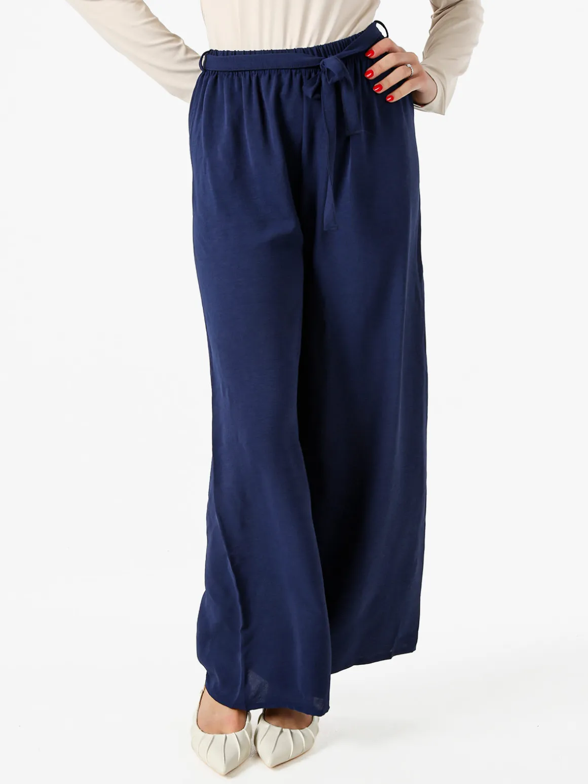 Eletta Pantaloni donna a palazzo in crèpe - blu