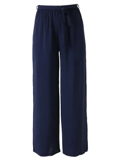 Eletta Pantaloni donna a palazzo in crèpe - blu