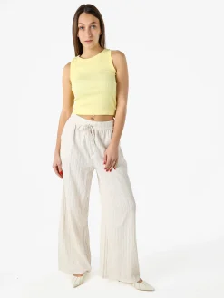 Eletta Pantaloni donna a palazzo con coulisse - panna