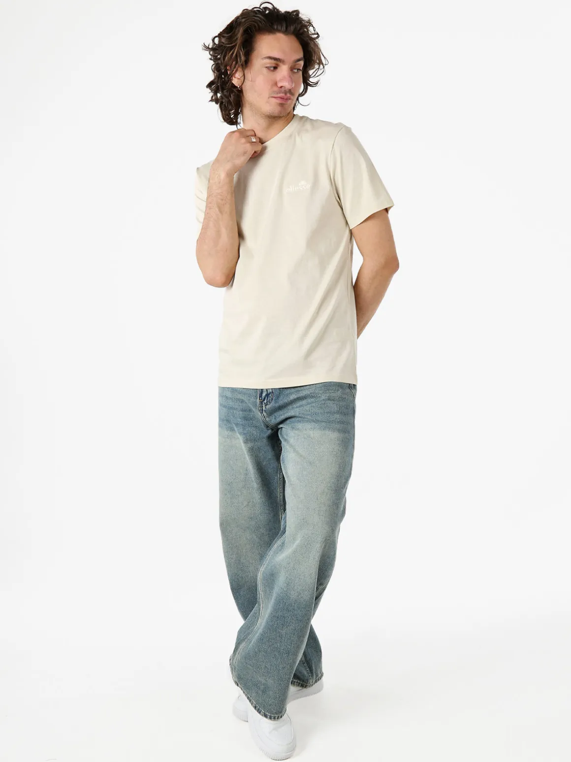 Ellesse T-shirt girocollo da uomo in cotone con logo - beige