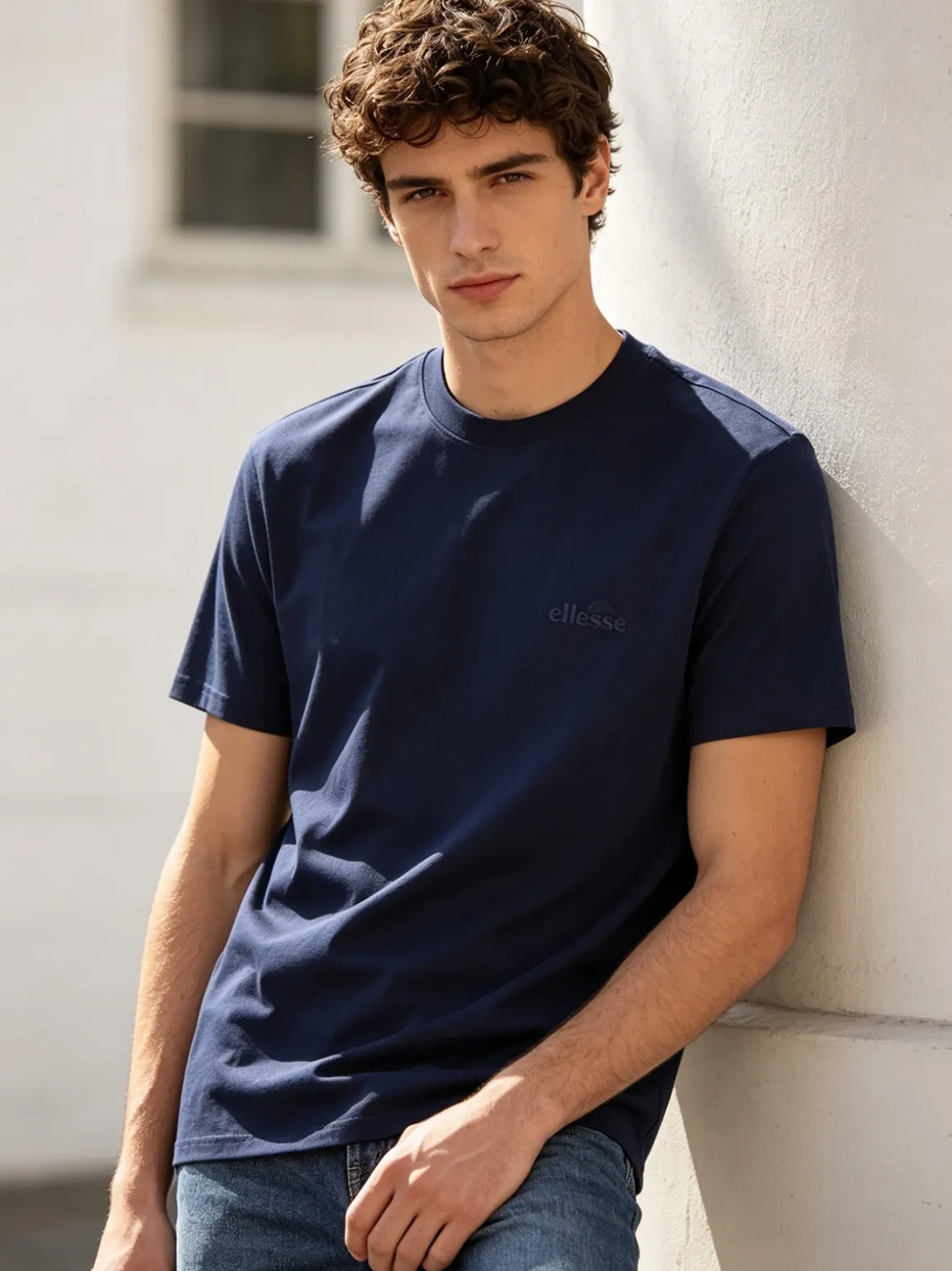 Ellesse T-shirt girocollo da uomo in cotone con logo - blu scuro