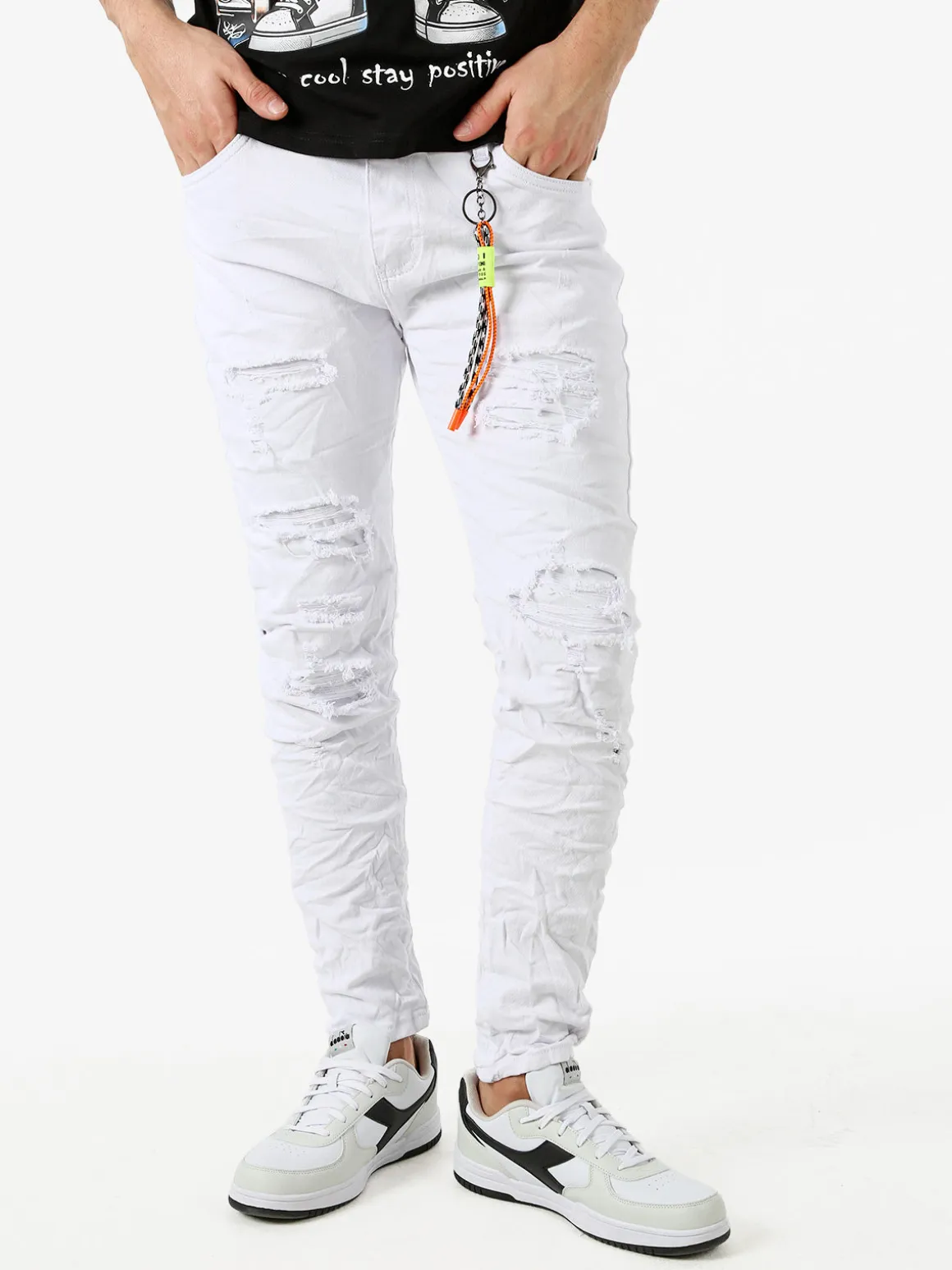 Elyn.G Jeans Jeans da uomo skinny con strappi - bianco