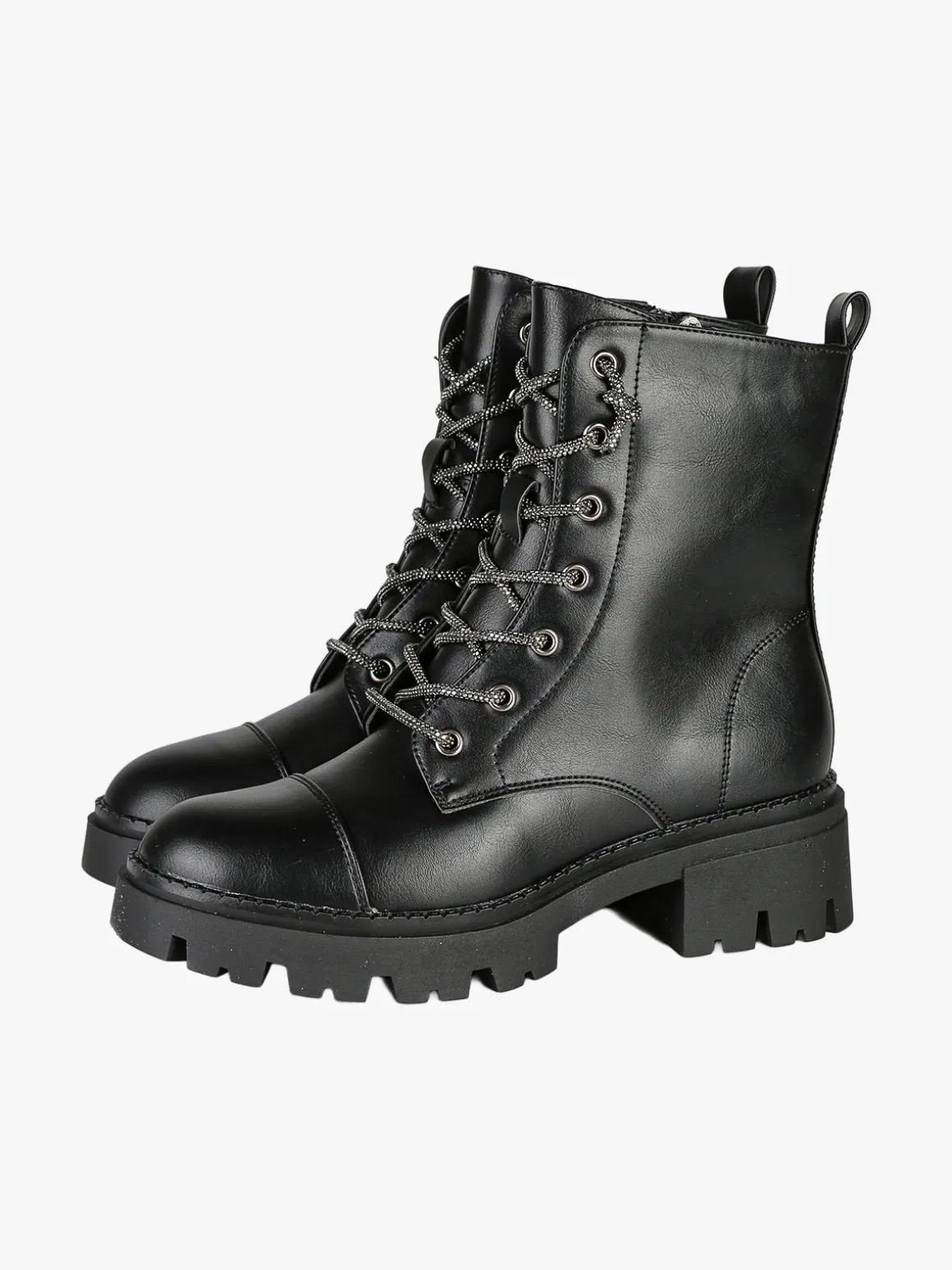 Energy Anfibi donna con lacci di strass e suola chunky - nero