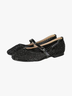 Energy Ballerine da donna in tulle con strass e cinturino con fibbia - nero