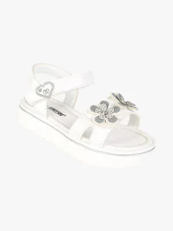 Energy Sandali da bambina con cinturini a strappo e fiori - bianco