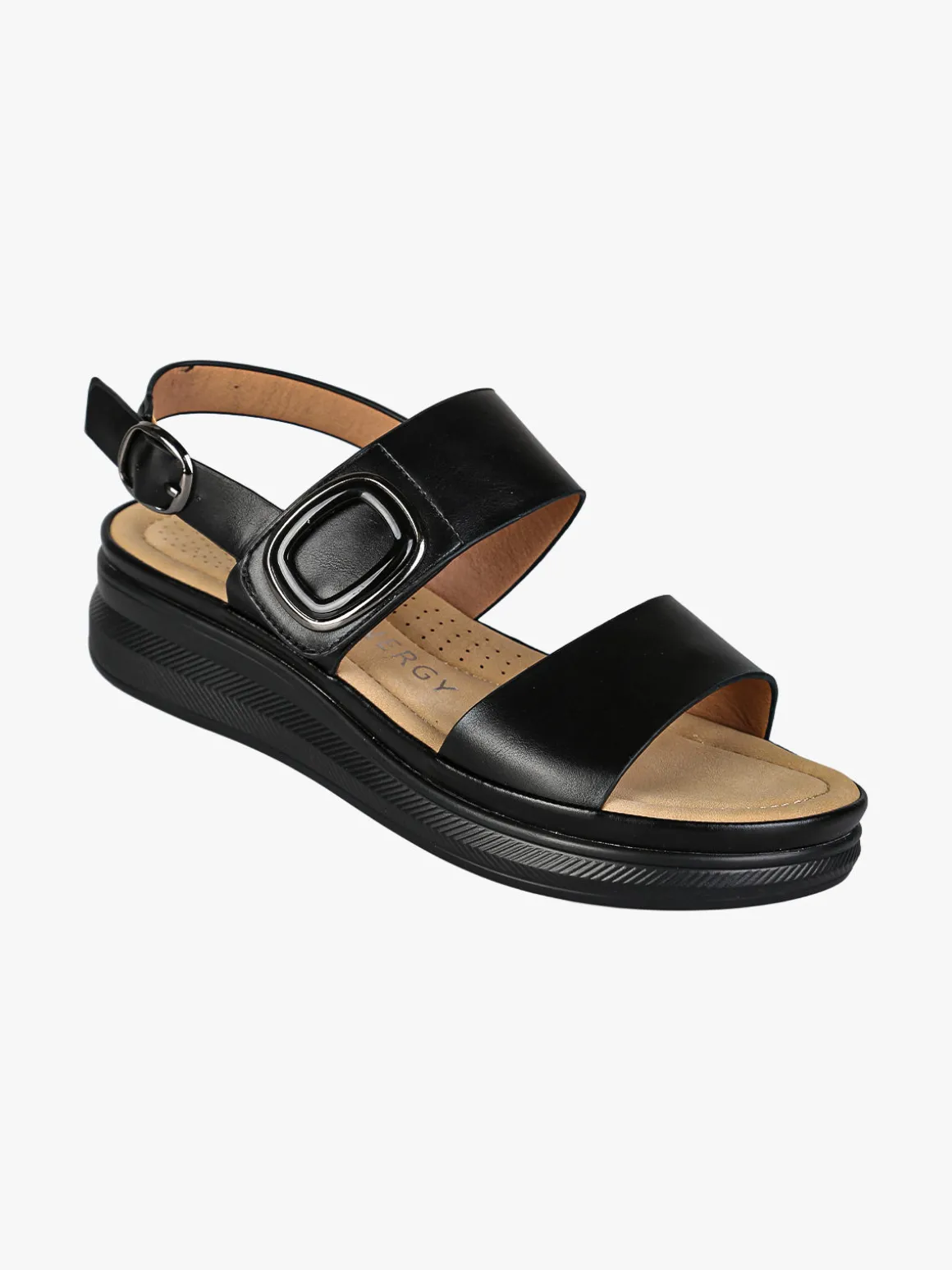 Energy Sandali donna con cinturino a strappo e zeppa comfort - nero
