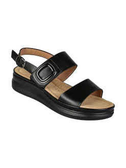 Energy Sandali donna con cinturino a strappo e zeppa comfort - nero