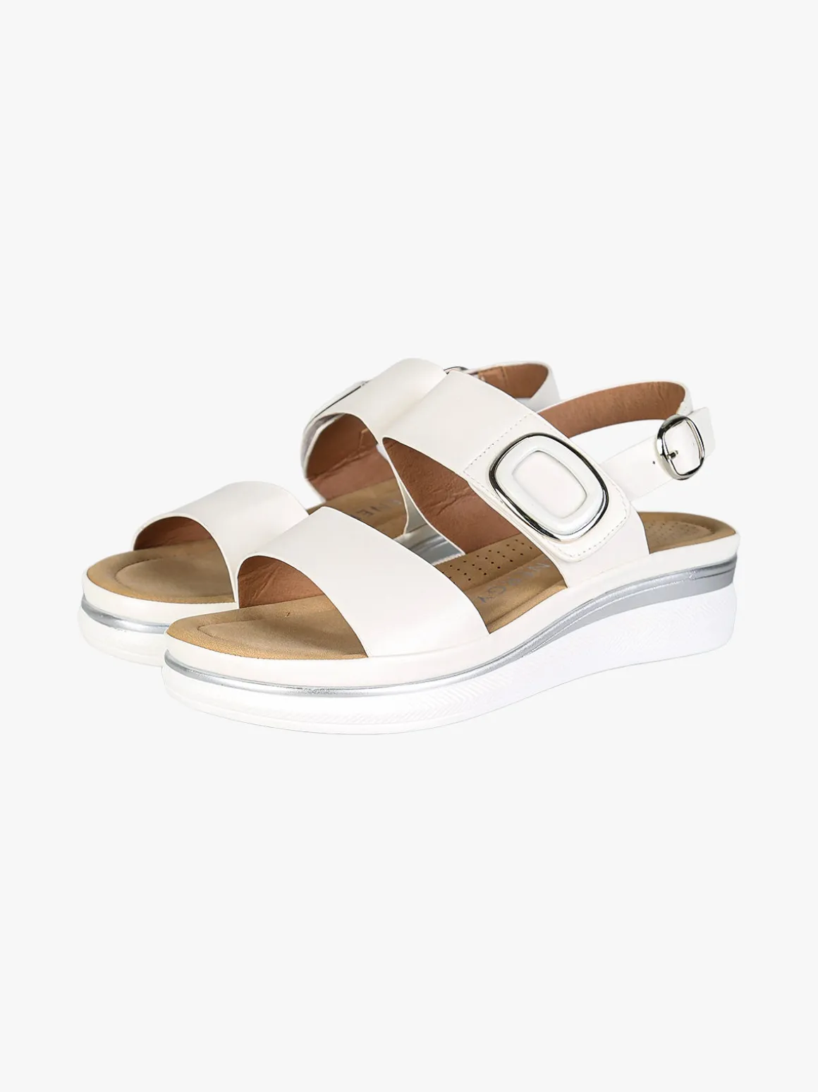 Energy Sandali donna con cinturino a strappo e zeppa comfort - bianco