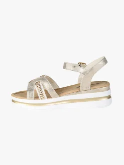 Energy Sandali donna con cinturino alla caviglia con fibbia e zeppa - beige