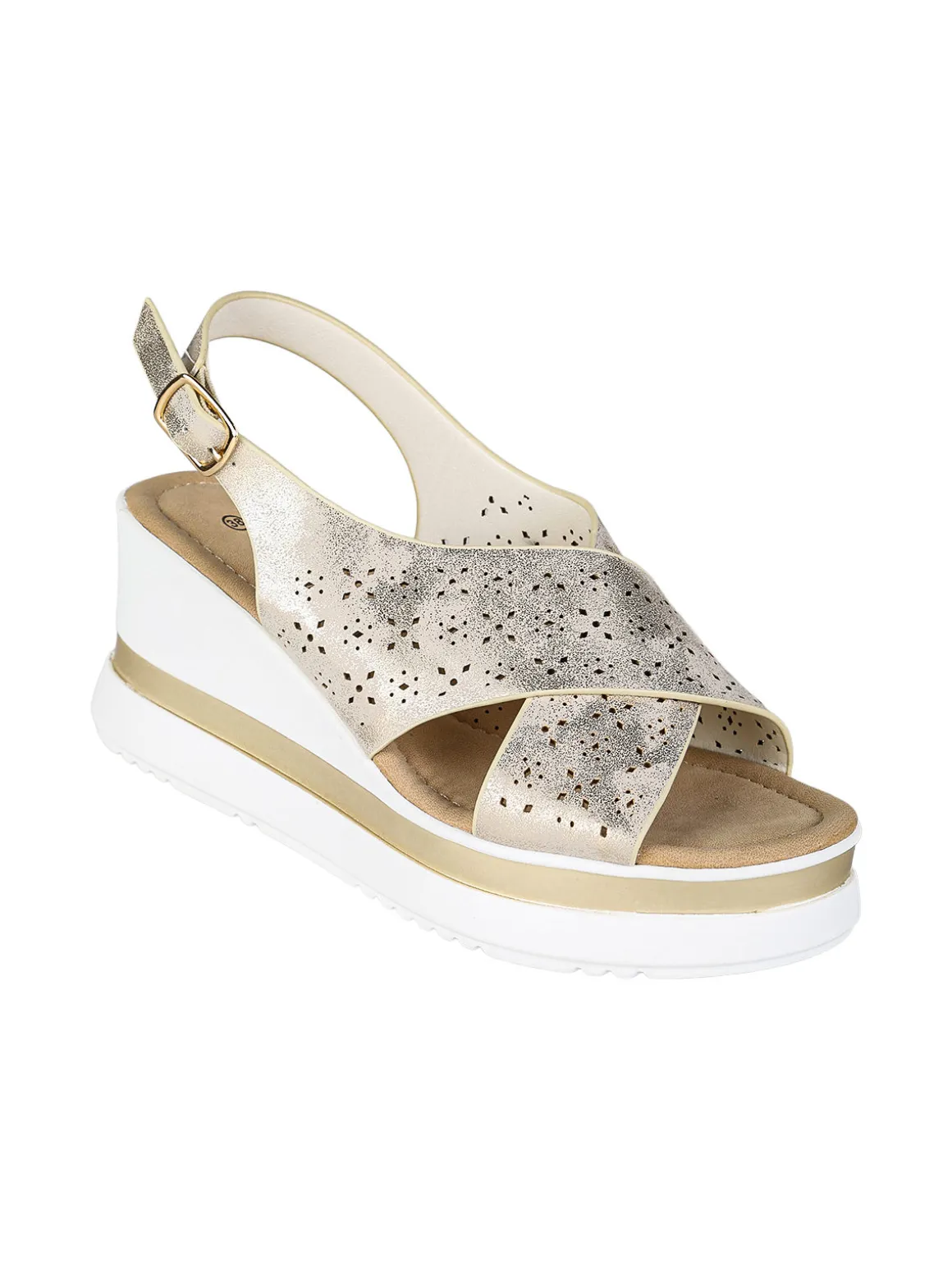 Energy Sandali donna con fasce intrecciate e zeppa - beige