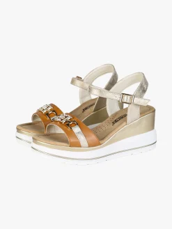 Energy Sandali donna con morsetto di strass e zeppa - cuoio