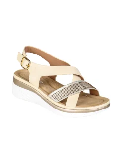 Energy Sandali donna con strass e zeppa comfort - panna