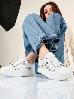 Energy Sneakers donna con lacci e zip e dettaglio strass