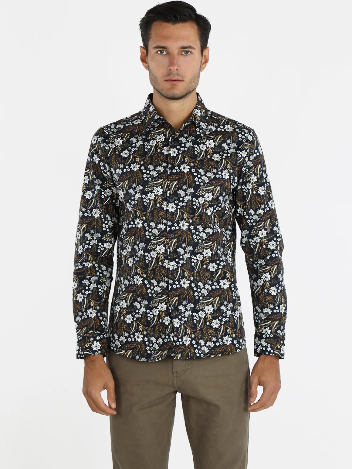 Enos Camicia uomo slim fit in cotone con stampe floreali