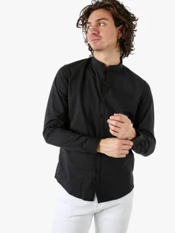 Enos Jeans Camicia da uomo slim fit a maniche lunghe con collo alla coreana - nero