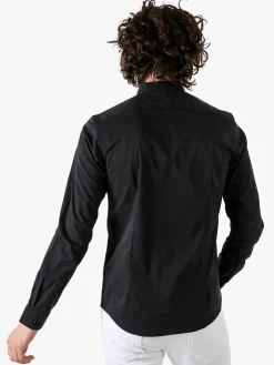 Enos Jeans Camicia da uomo slim fit a maniche lunghe con collo alla coreana - nero