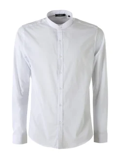 Enos Jeans Camicia da uomo slim fit a maniche lunghe con collo alla coreana - bianco