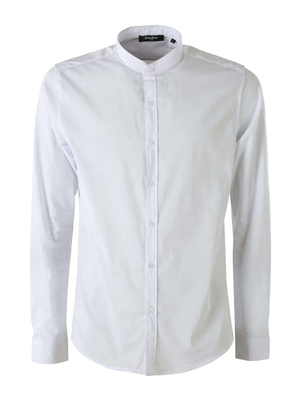 Enos Jeans Camicia da uomo slim fit a maniche lunghe con collo alla coreana - bianco