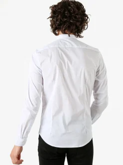 Enos Jeans Camicia da uomo slim fit a maniche lunghe con collo alla coreana - bianco