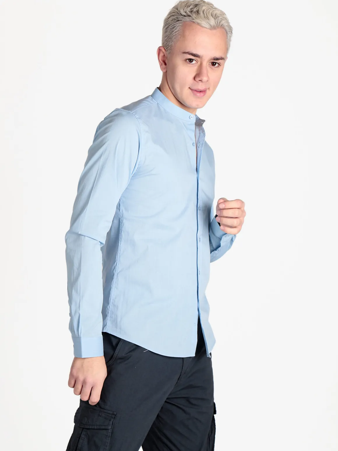 Enos Jeans Camicia uomo slim fit con colletto alla coreana