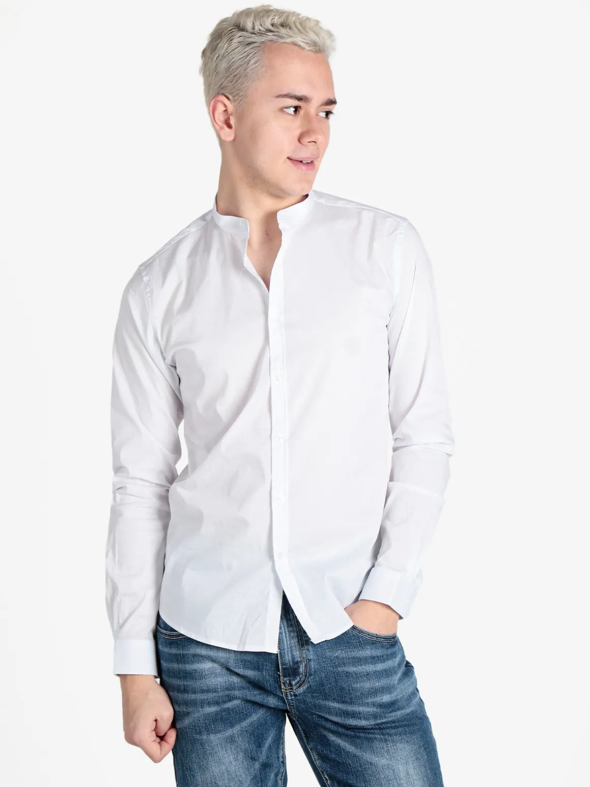 Enos Jeans Camicia uomo slim fit con colletto alla coreana