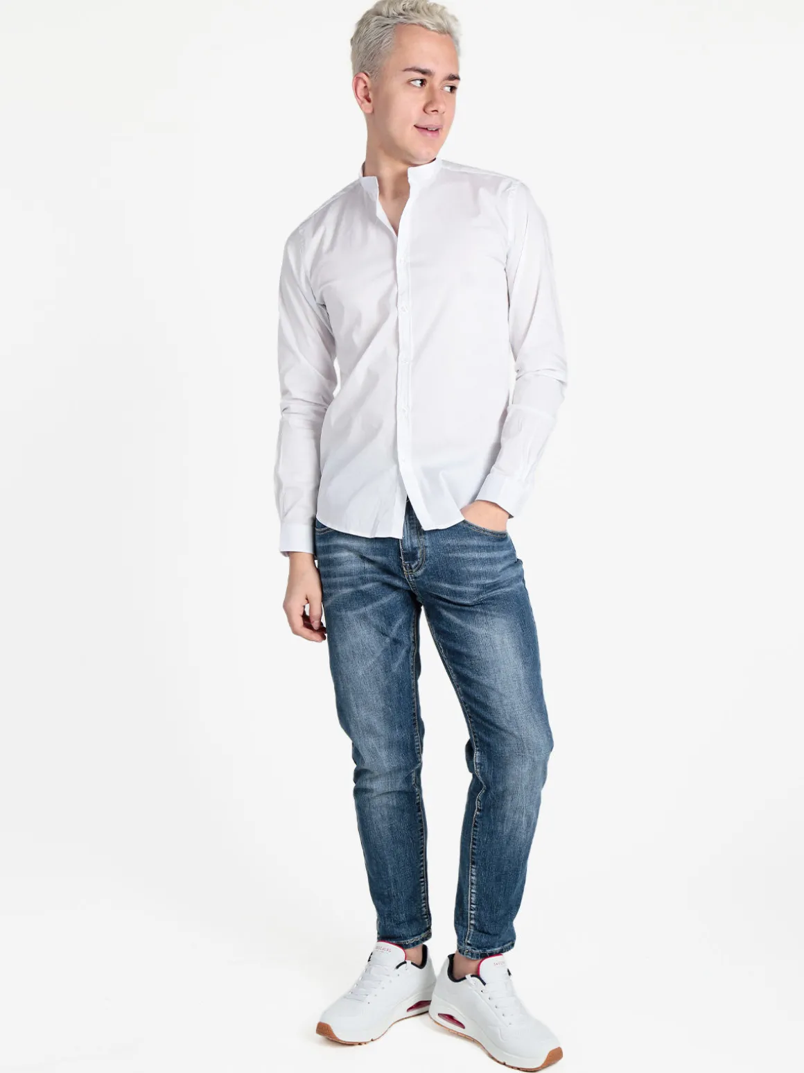 Enos Jeans Camicia uomo slim fit con colletto alla coreana
