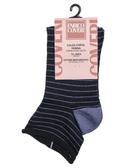 Enrico Coveri Calze corte da donna in cotone con bordo volant - blu scuro