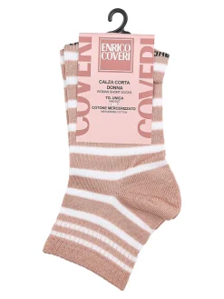 Enrico Coveri Calze corte da donna a righe in cotone mercerizzato - rosa