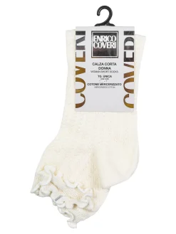 Enrico Coveri Calze corte da donna in cotone mercerizzato e bordo volant - beige