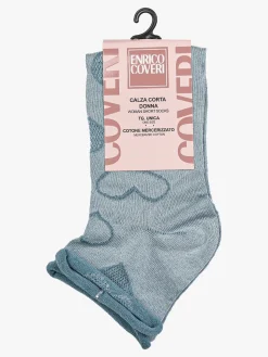 Enrico Coveri Calze corte da donna con ricami a cuori - azzurro