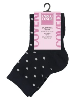 Enrico Coveri Calze corte da donna in caldo cotone a pois - blu scuro