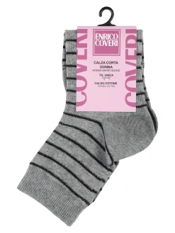 Enrico Coveri Calze corte da donna in caldo cotone a righe - grigio