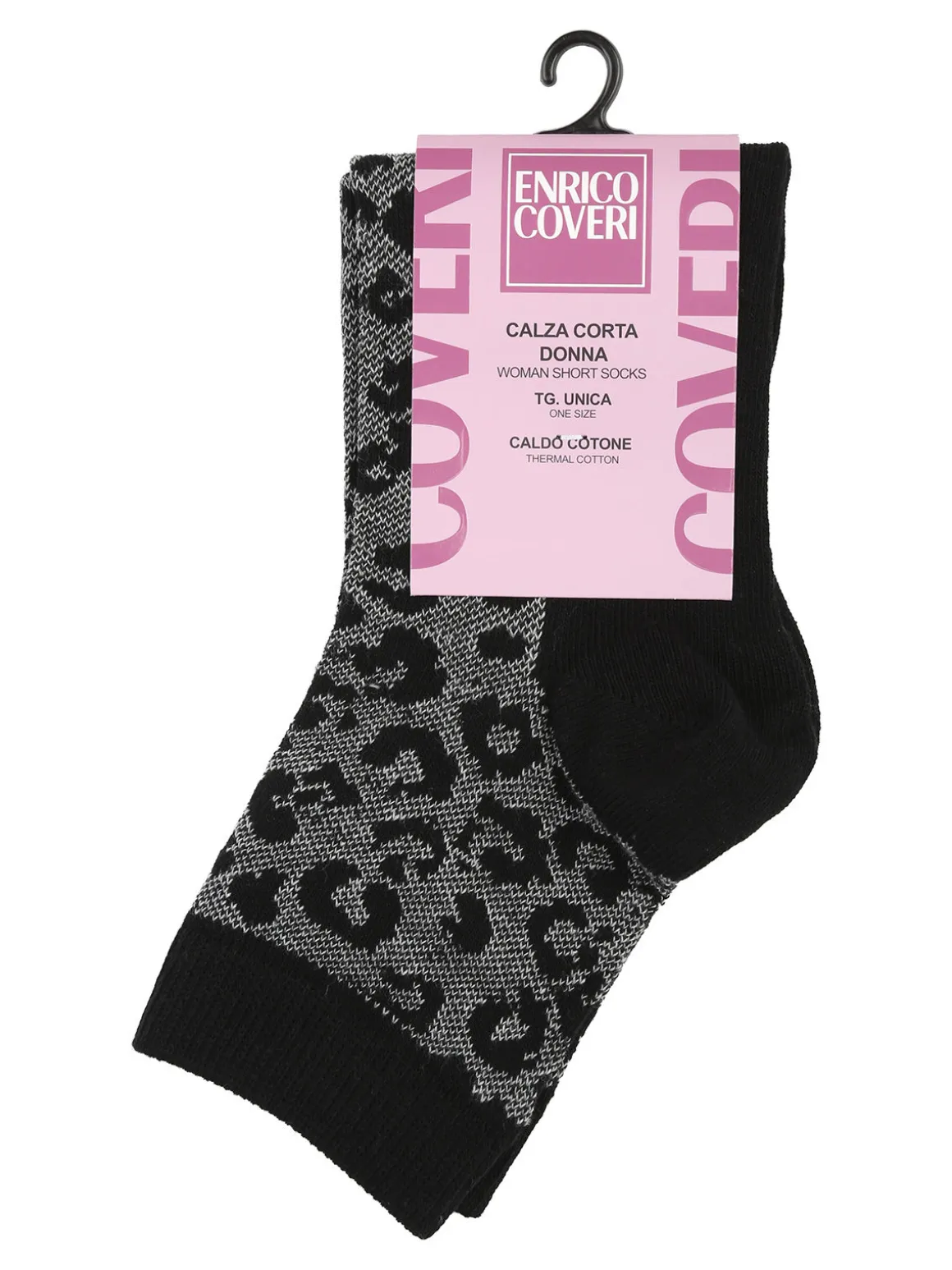 Enrico Coveri Calze corte da donna in caldo cotone animalier - nero