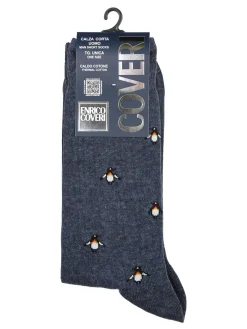 Enrico Coveri Calze corte da uomo in caldo cotone con stampe disegni - jeans