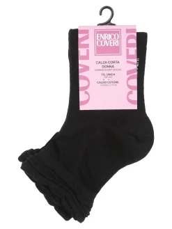 Enrico Coveri Calze corte donna in caldo cotone con bordo volant - nero